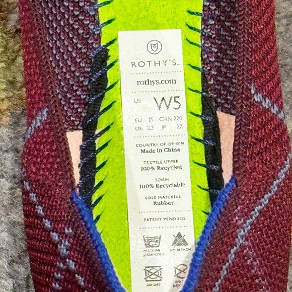 Rothy's The Plaid Slip On Loafer Lightweight Burgundy Grid Size W5 NWOB - Picture 11 of 11